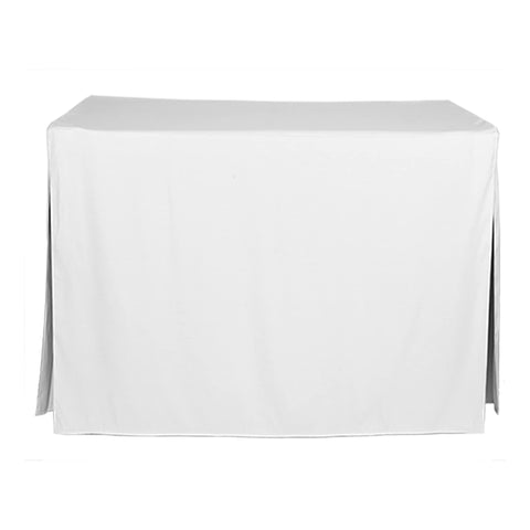 Tablevogue front view of fitted 48x24 white table cover showing neat fit and finish