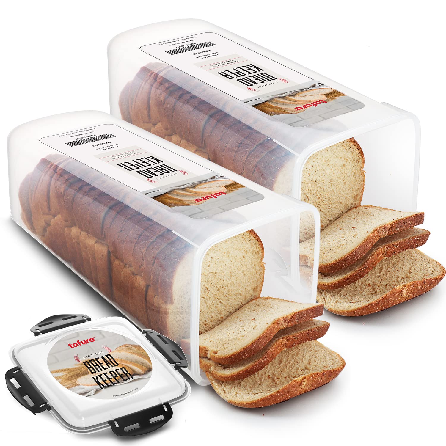 Tafura front view of two bread containers showing compact stackability and freshness benefit