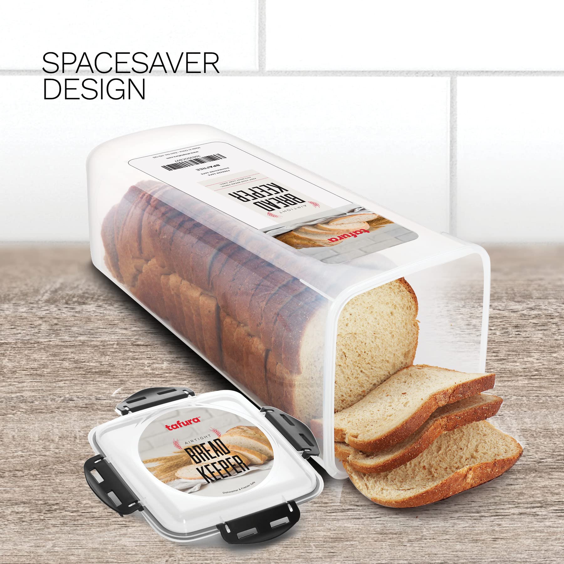Tafura bread container in freezer showing freezer-safe storage benefit