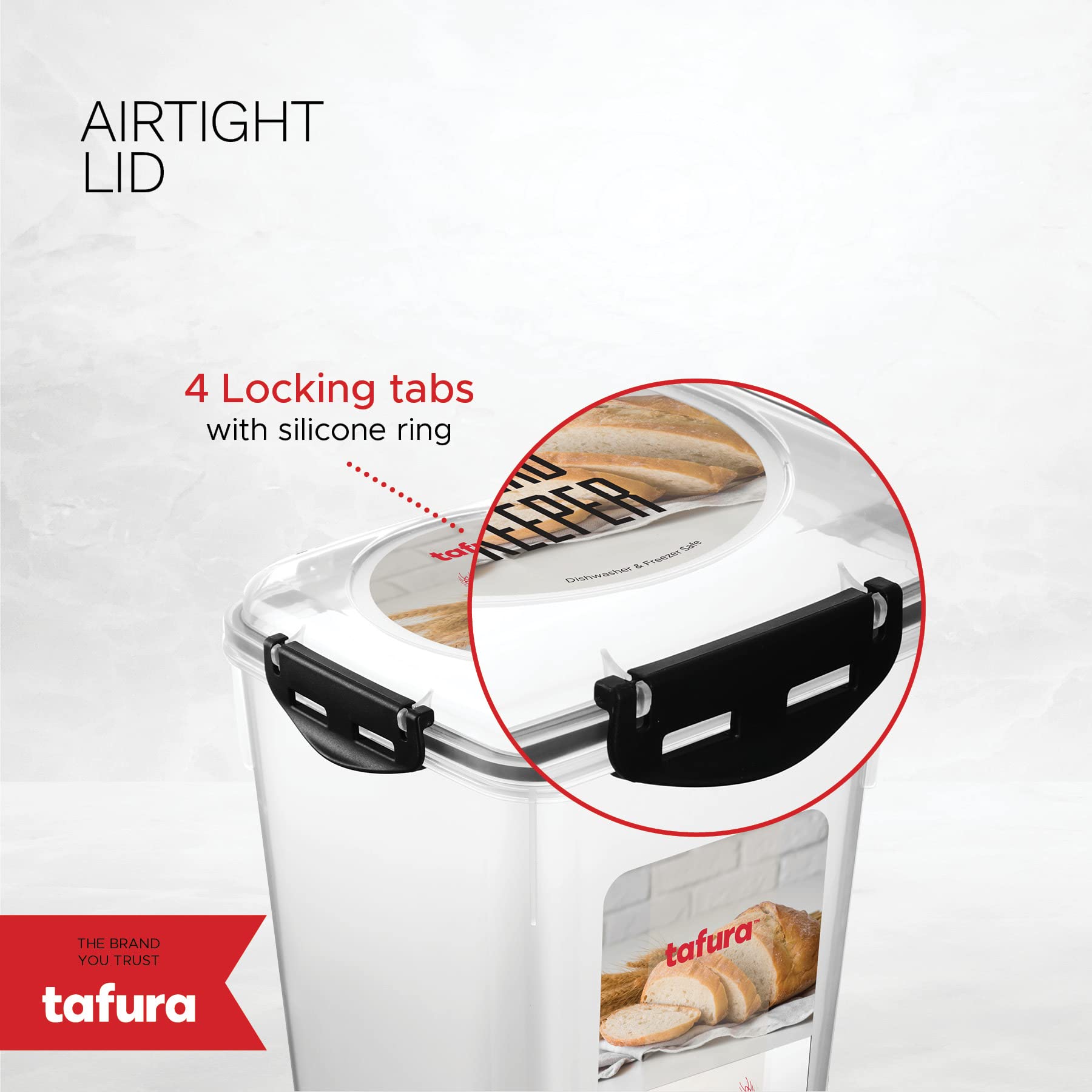 Tafura open container with loaf inside showing fit for store and homemade bread