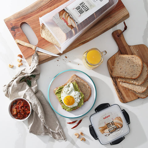 Tafura on kitchen counter with bread showing tidy modern kitchen organization benefit