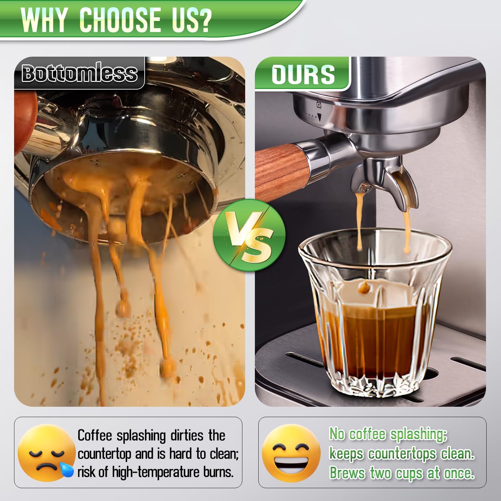 TaiBest dual spout action pouring two espresso shots for convenience