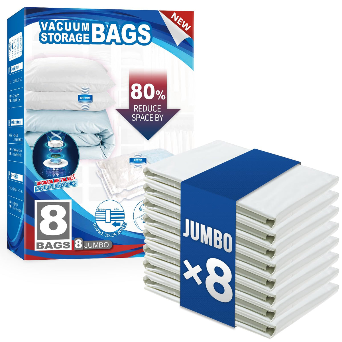 TAILI front packaging showing cream jumbo vacuum bags and included slider for organized storage