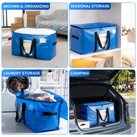 TAILI blue bags in moving van during moving day showing durability and transportability