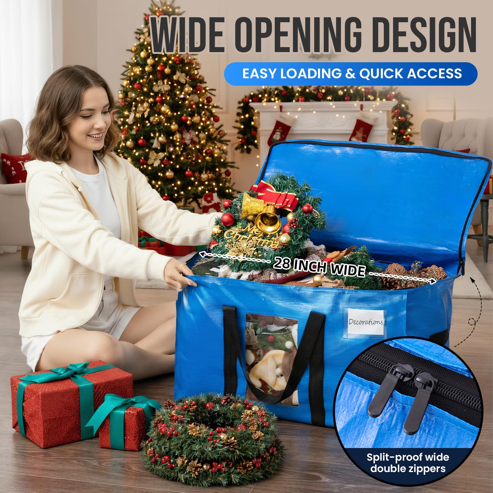 TAILI three-sided zipper open to reveal full top access and easy loading