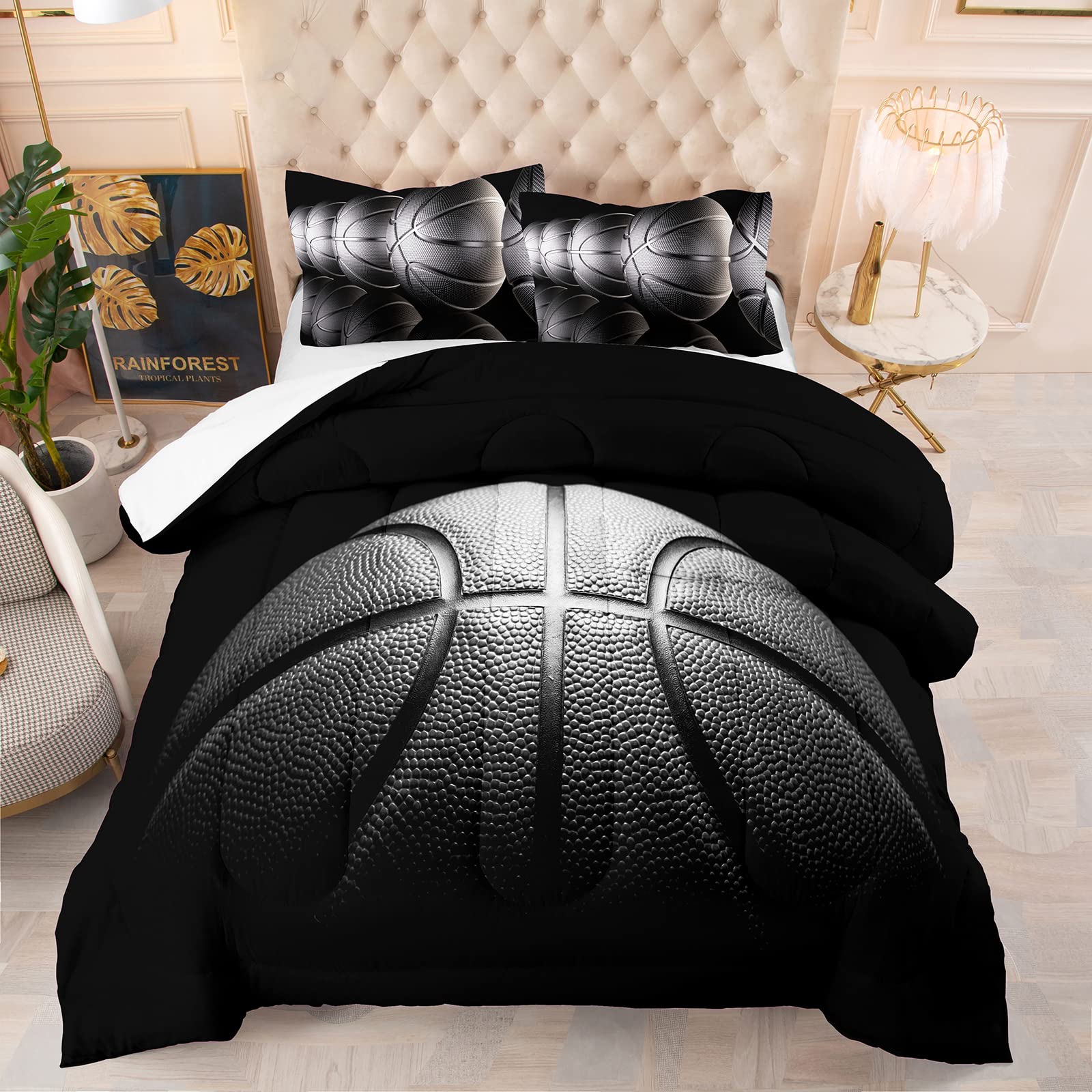 Tailor Shop comforter front view shows bold basketball design and cozy look