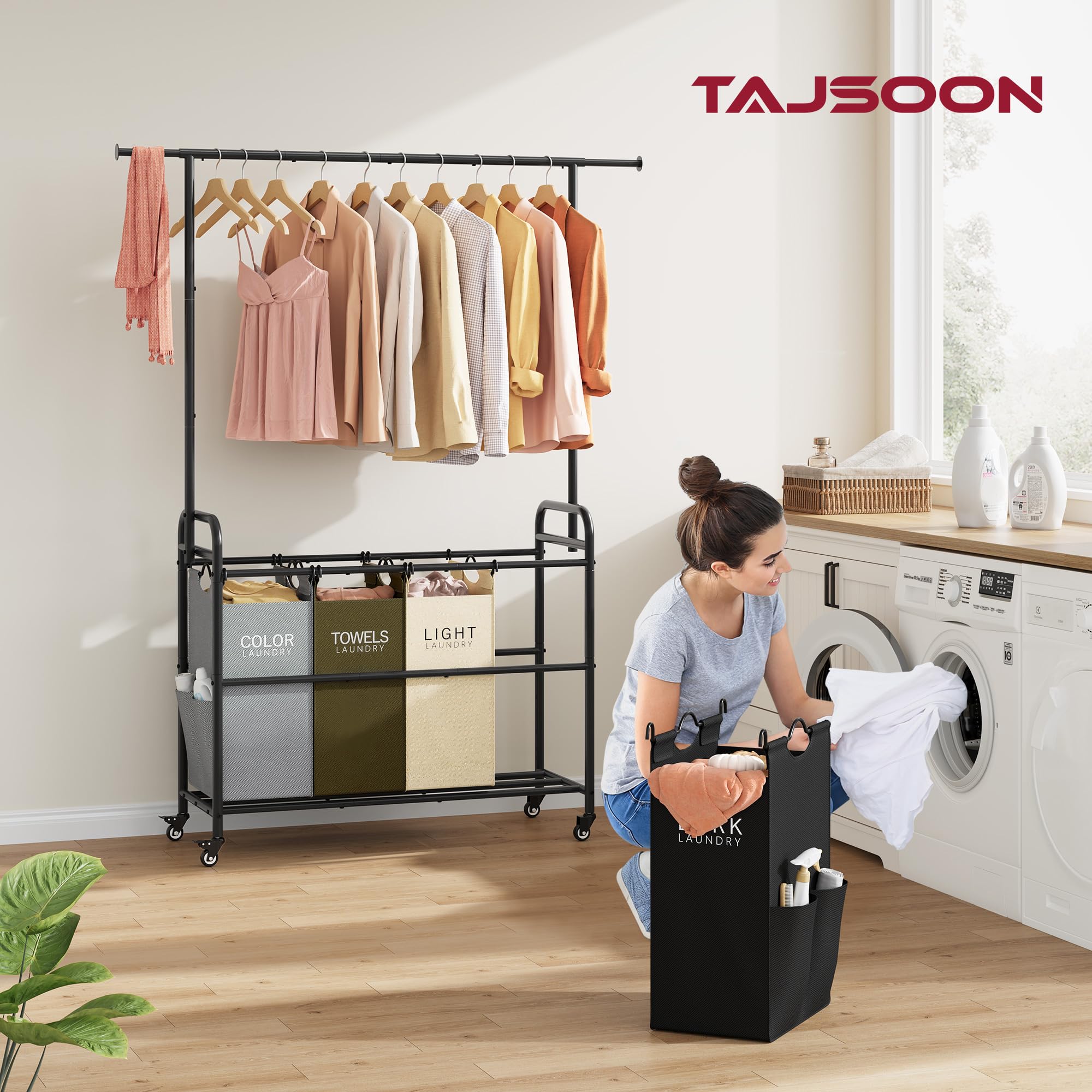 Tajsoon close-up of hanging rail; enables easy air-drying and steaming