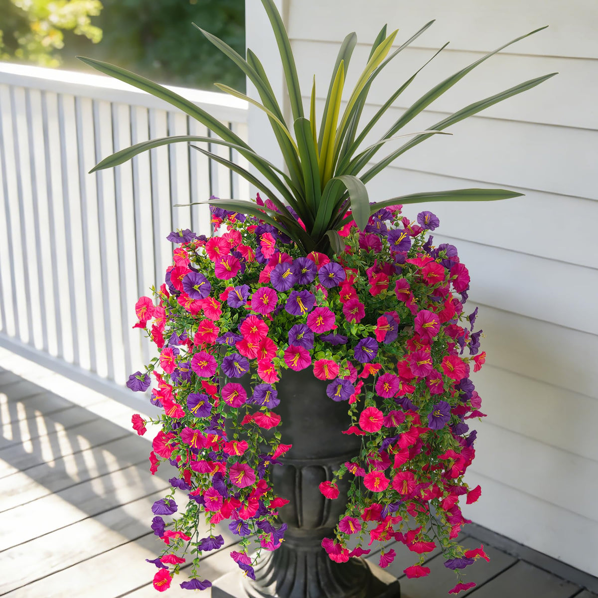 TakeArt front view of bundled morning glory and orchid showing full arrangement benefit