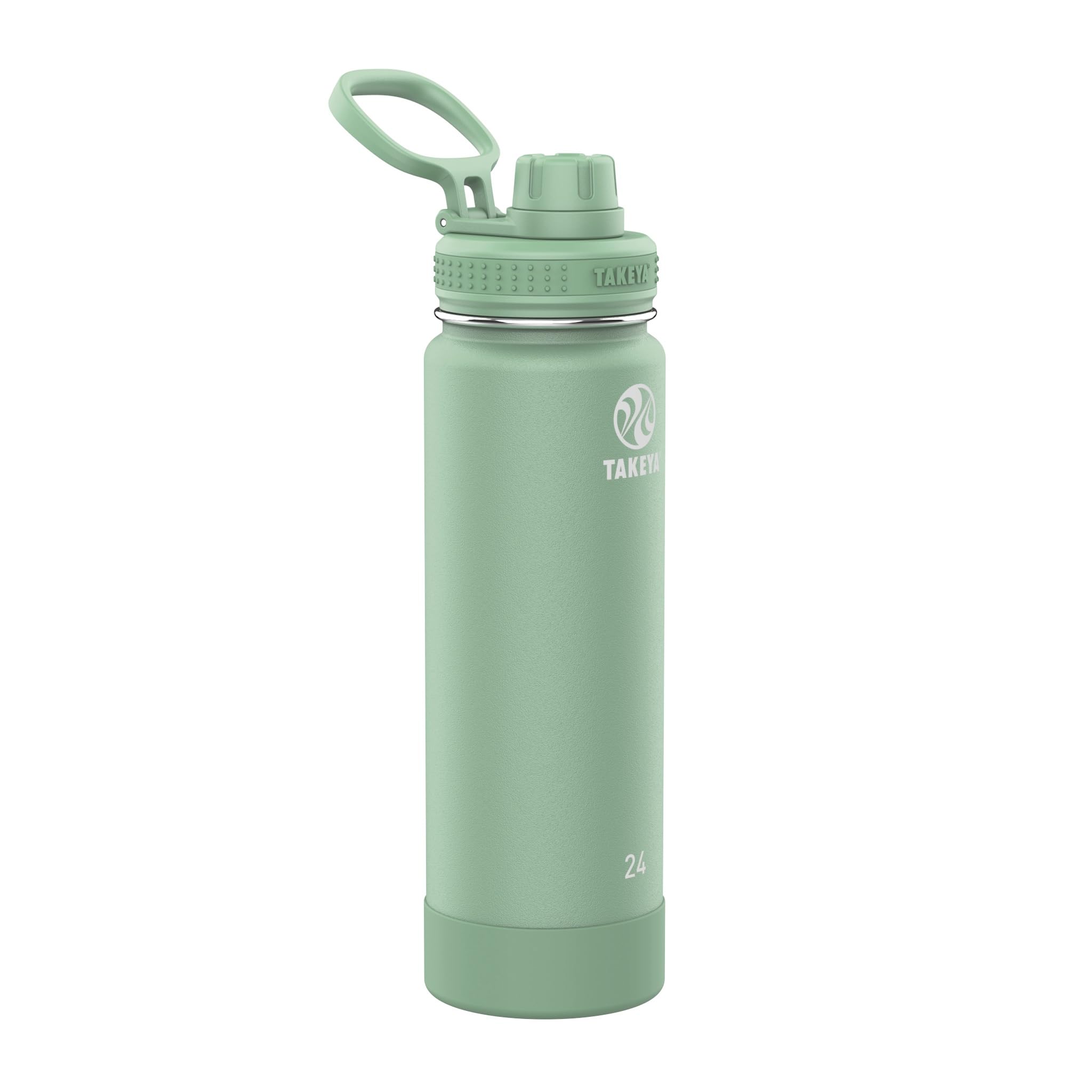 Takeya front view of cucumber bottle showing sleek design and portability benefit