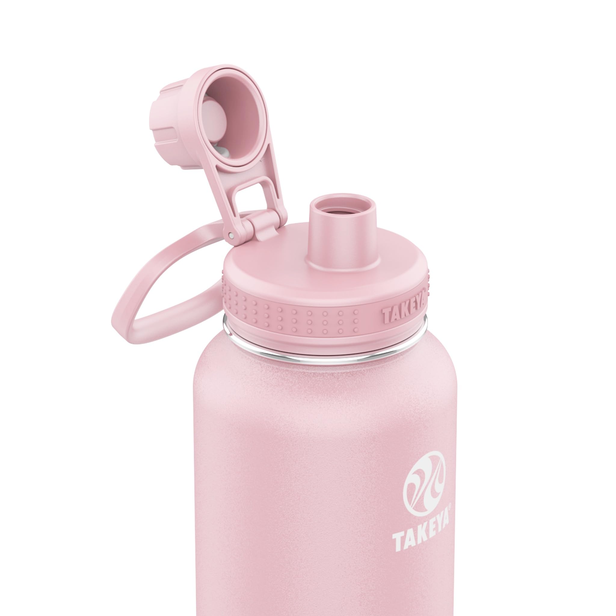 Takeya Actives spout lid close-up showing leakproof design and easy sipping