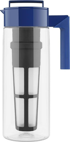 Takeya front view 2 quart blueberry pitcher showing capacity and sleek design benefit convenience