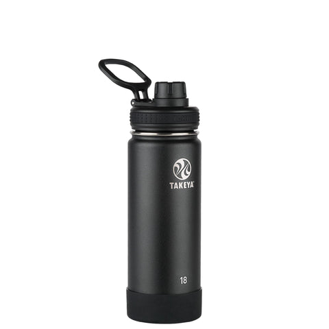 Takeya front view onyx bottle showing sleek design and portability benefit