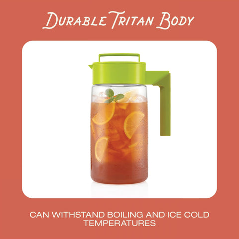Takeya handle and pour action demonstrating ergonomic grip and spill-free pouring