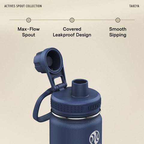 Takeya in use at gym showing hands-free carrying loop and on-the-go hydration benefit