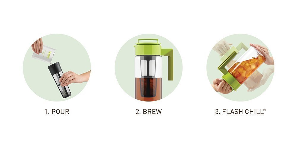 Takeya in fridge with tea showing chilled storage and ready-to-serve convenience
