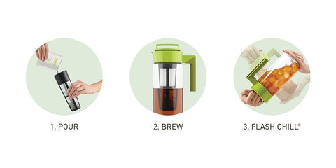 Takeya in fridge with tea showing chilled storage and ready-to-serve convenience