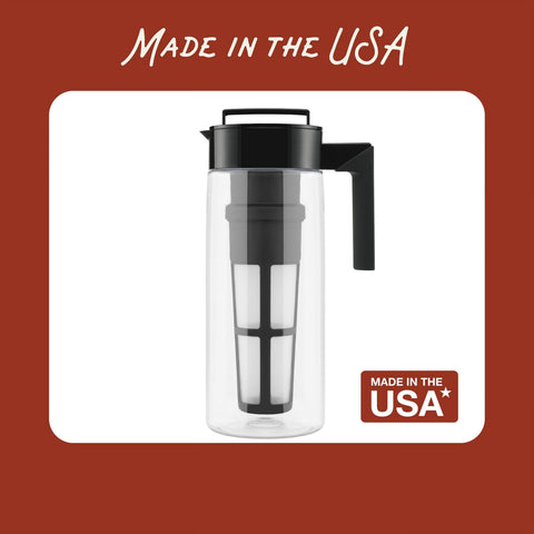 Takeya pitcher on outdoor table serving guests highlighting convenient entertaining