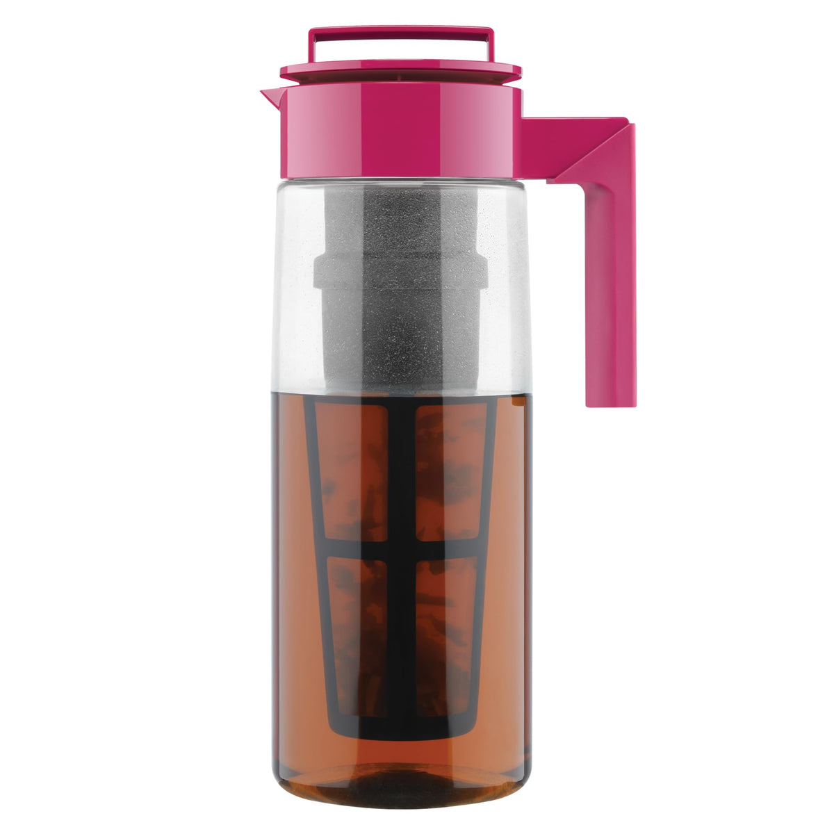 Takeya raspberry pitcher front view showing sleek design and quick brewing benefit