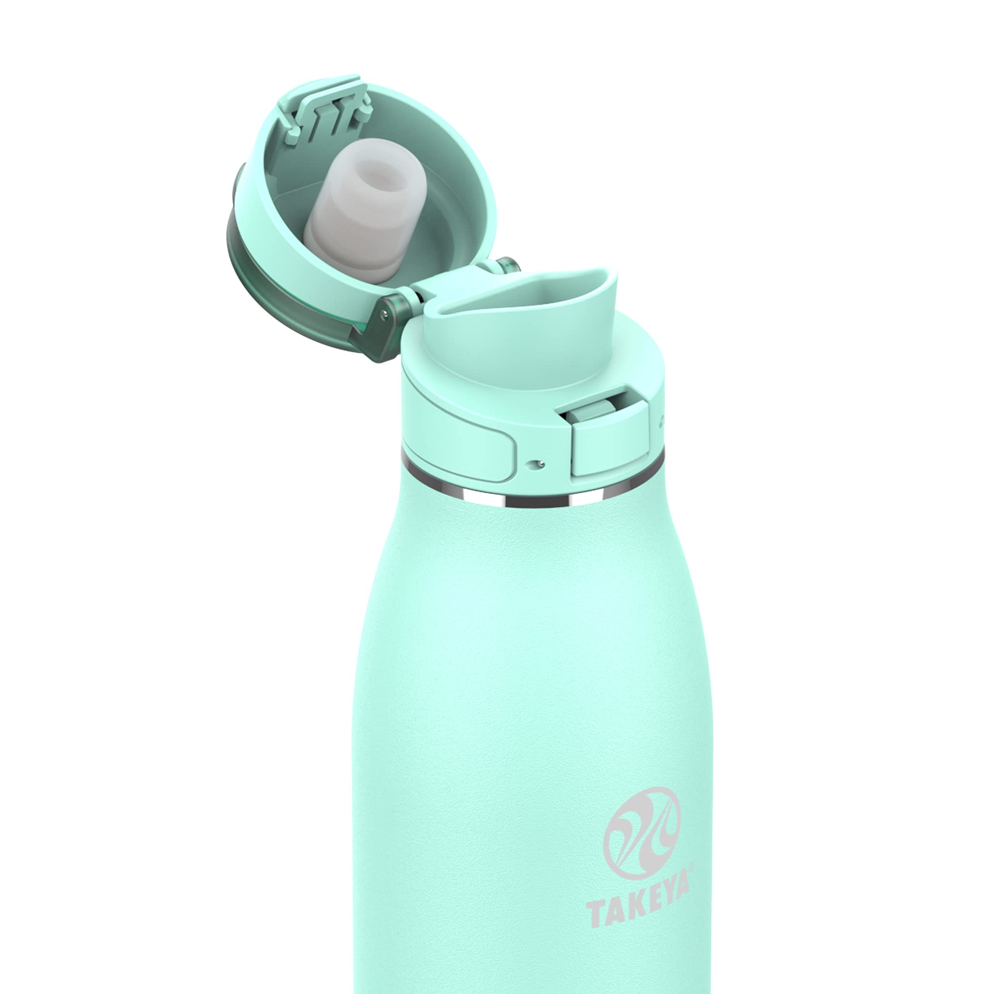 Takeya Traveler flip-lock lid close-up highlighting leakproof one-touch convenience
