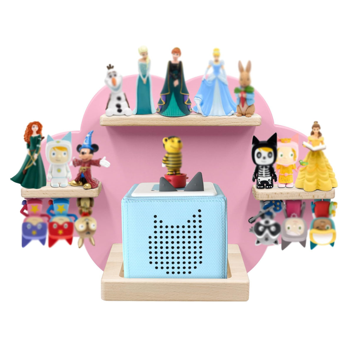 Taladad pink shelf front view showing neat Tonies display and easy access