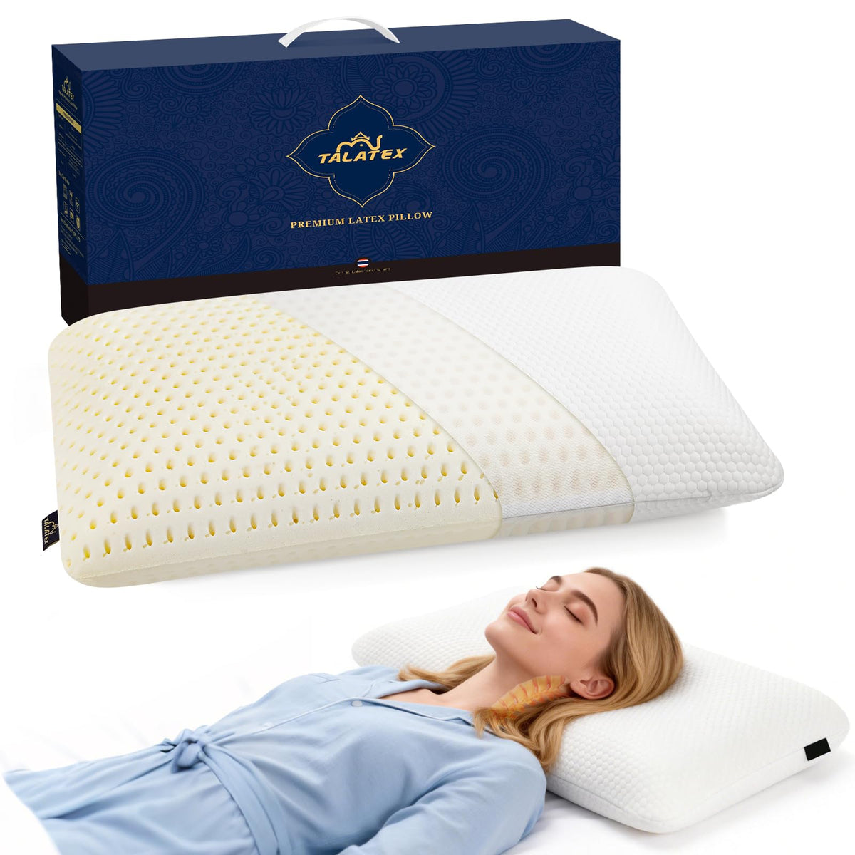 TalatexHome front packaging showing pillow and benefits