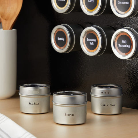 Talented Kitchen magnets holding tins on refrigerator for instant access and space saving
