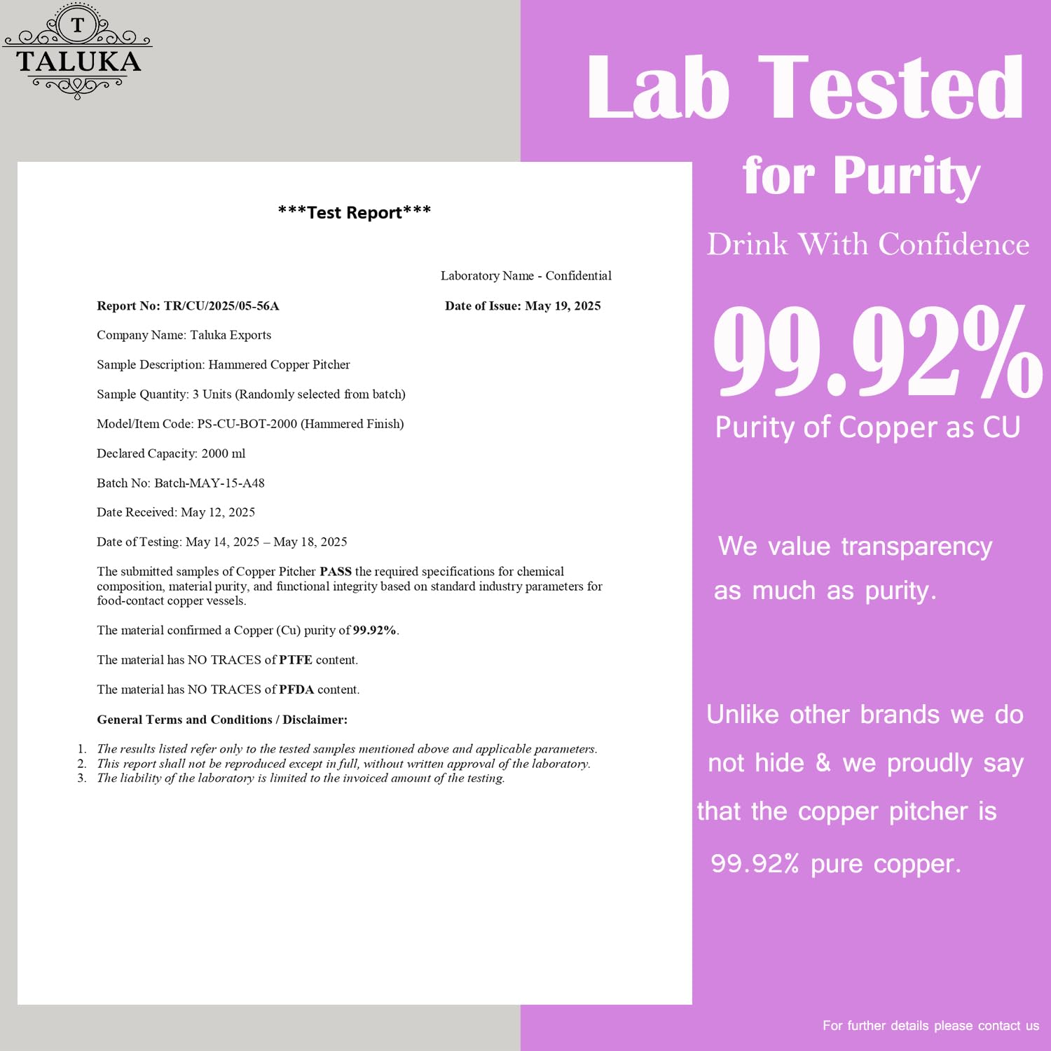 Taluka bottom label and maker stamp showing artisanal authenticity