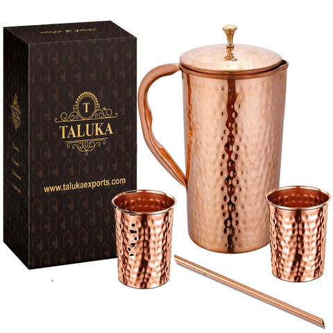 Taluka copper pitcher front view showing elegant serving benefit