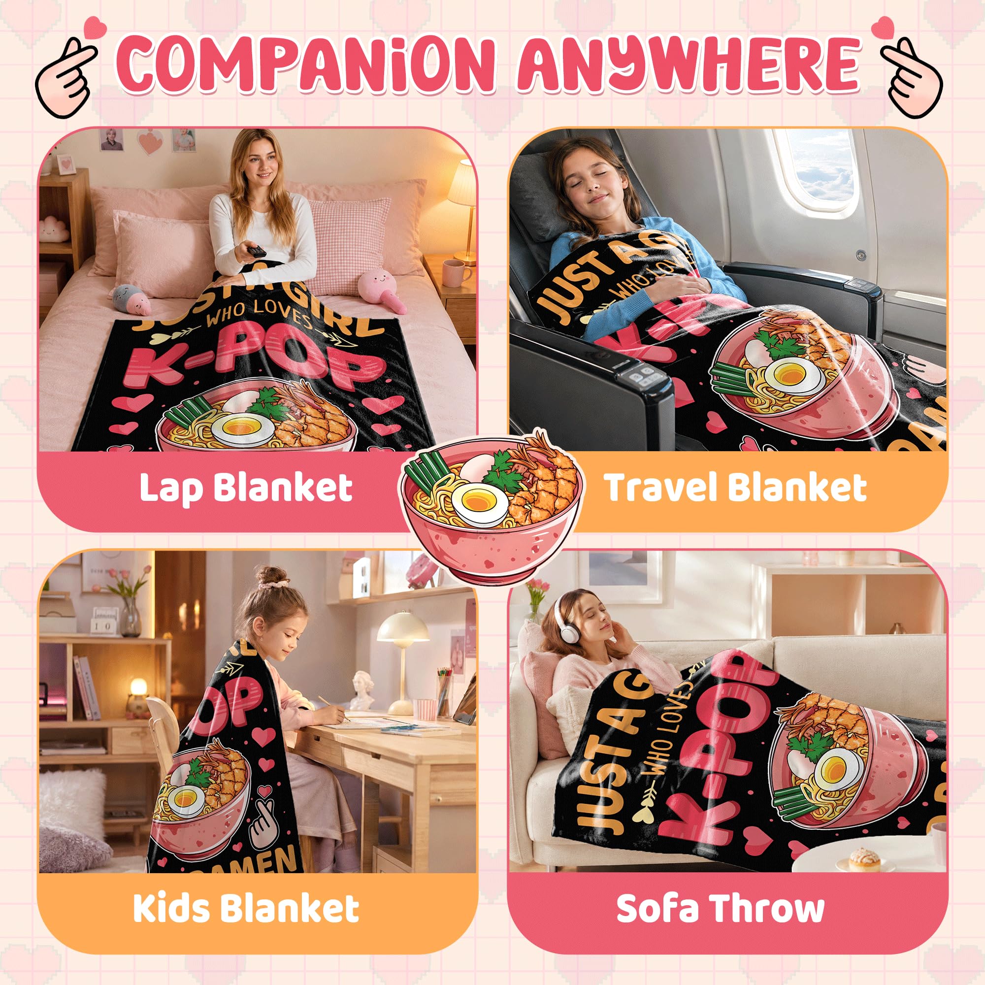 Tamonten blanket draped over bed, adds cute decorative accent