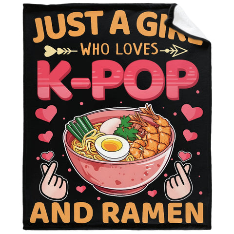 Tamonten front view of blanket showing full ramen and K-pop print, adds personality