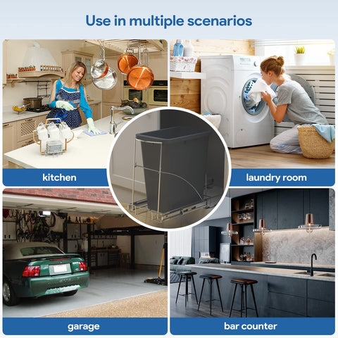 Tanamu lifestyle shot in kitchen showing hidden trash solution and cleaner counters