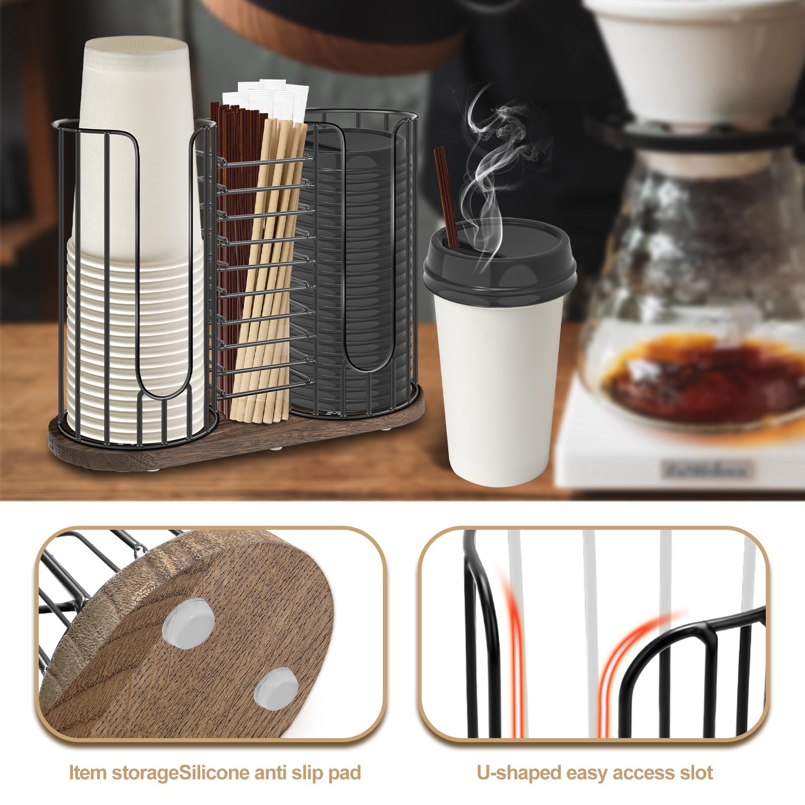 Tanggiteck top view showing three compartments for cups, lids, and straws organization