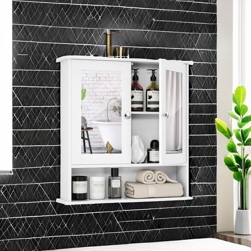 Tangkula mounted in bathroom illustrating space-saving benefit