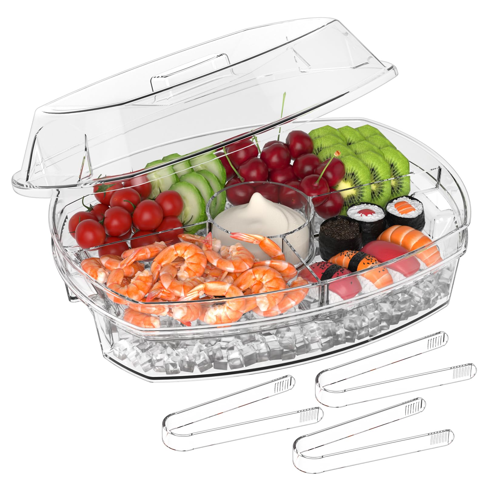 Tangyinus front view of clear platter shows tidy presentation benefit