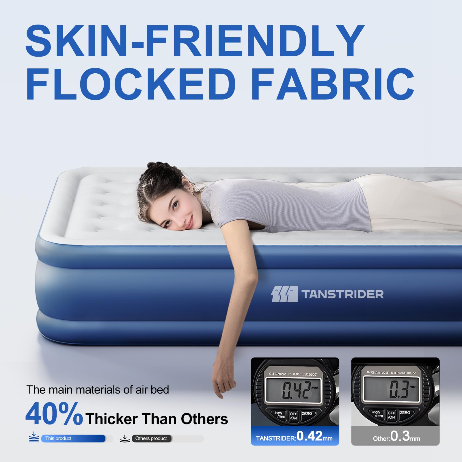 TANSTRIDER flocked top texture close-up showing comfortable water-resistant finish