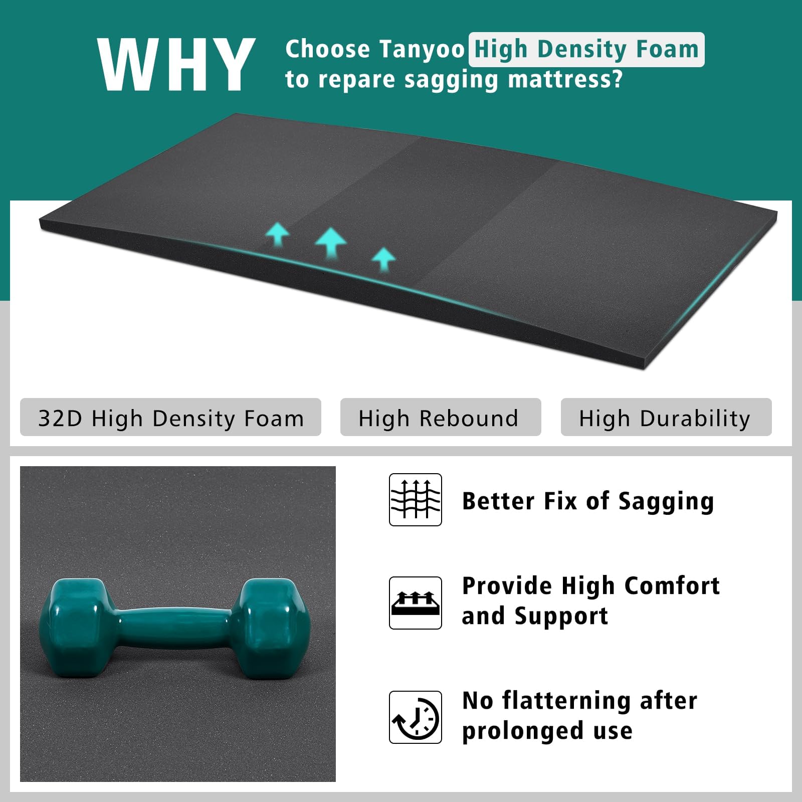 TANYOO close-up foam texture highlighting high-density support and durability