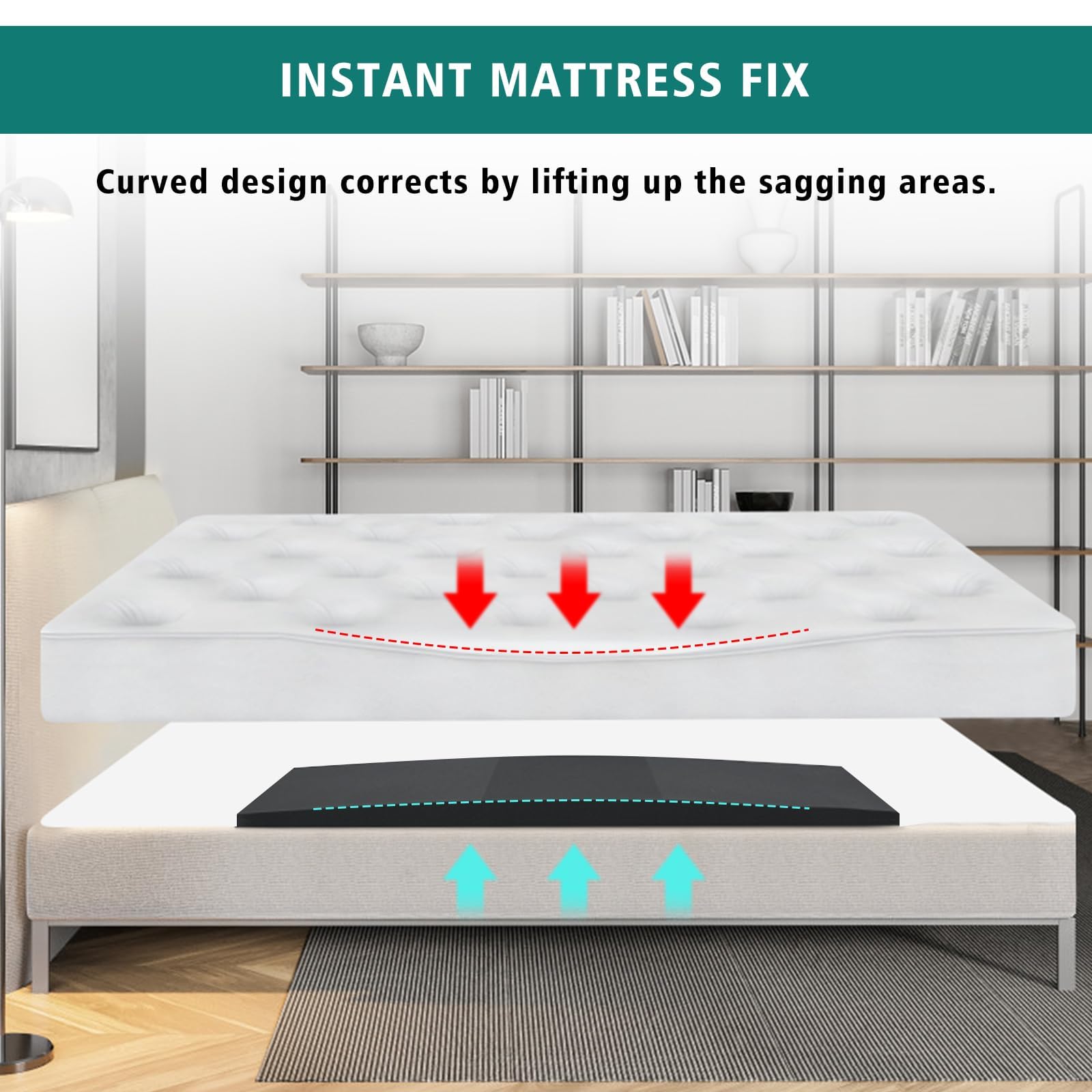 TANYOO inserted under mattress demonstrating restored support and comfort