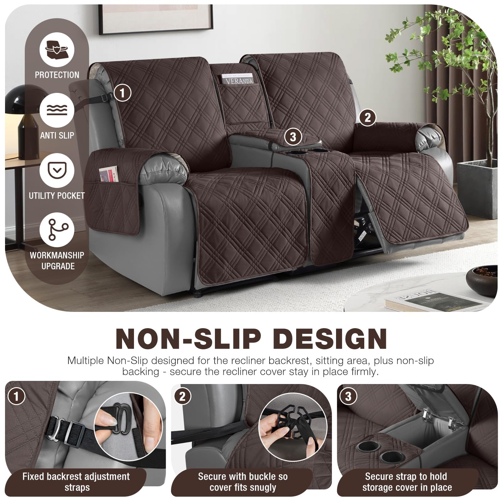 TAOCOCO anti-slip backside pattern securing cover on leather and fabric sofas