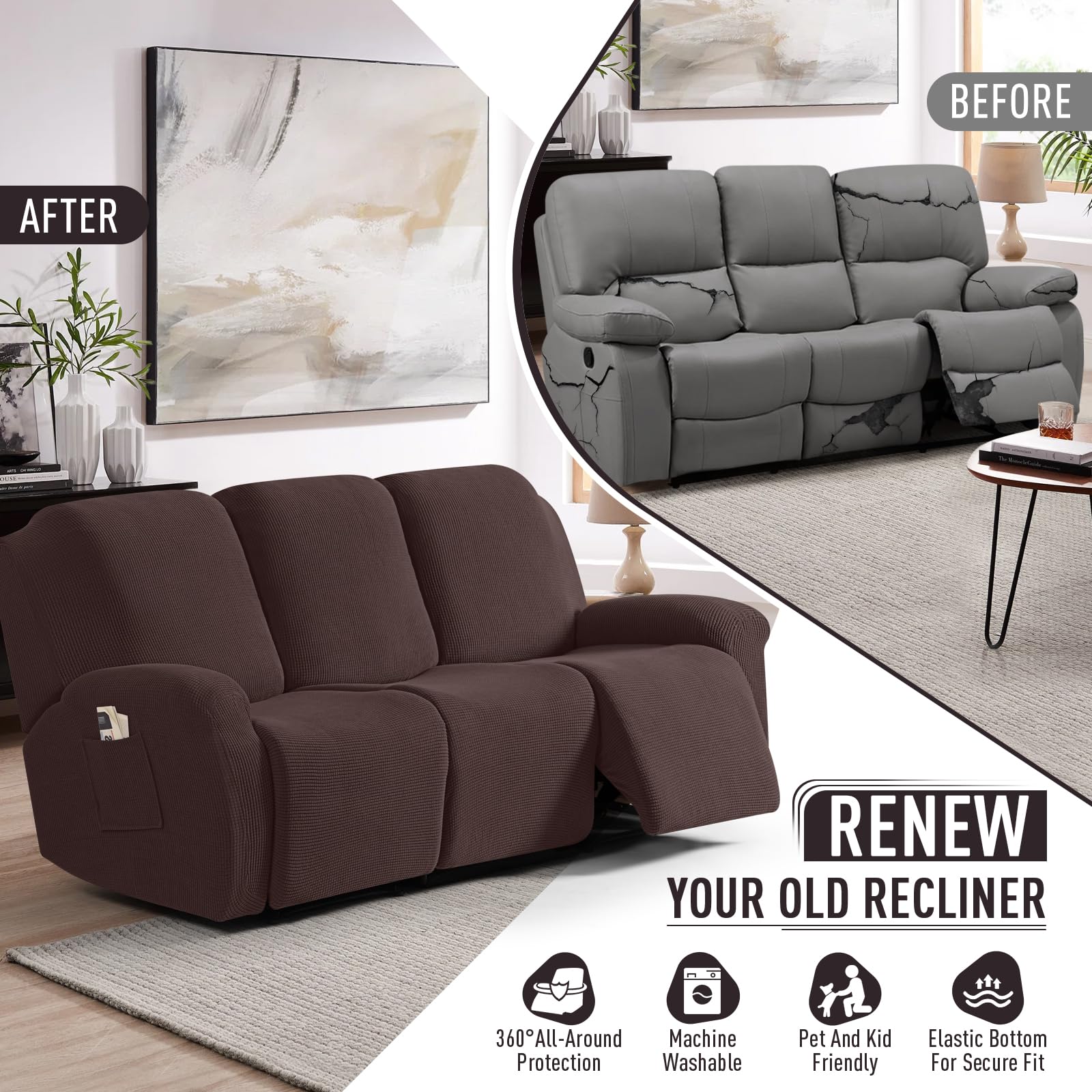 TAOCOCO in use on a family living room recliner showing practical everyday protection