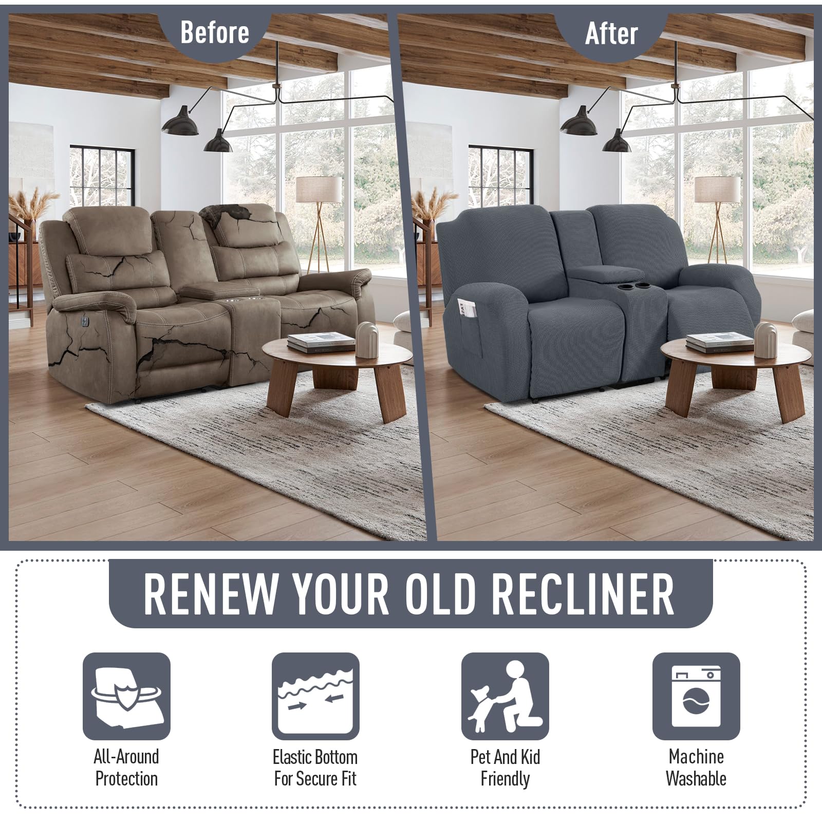 TAOCOCO cover on recliner in family room demonstrating spill protection