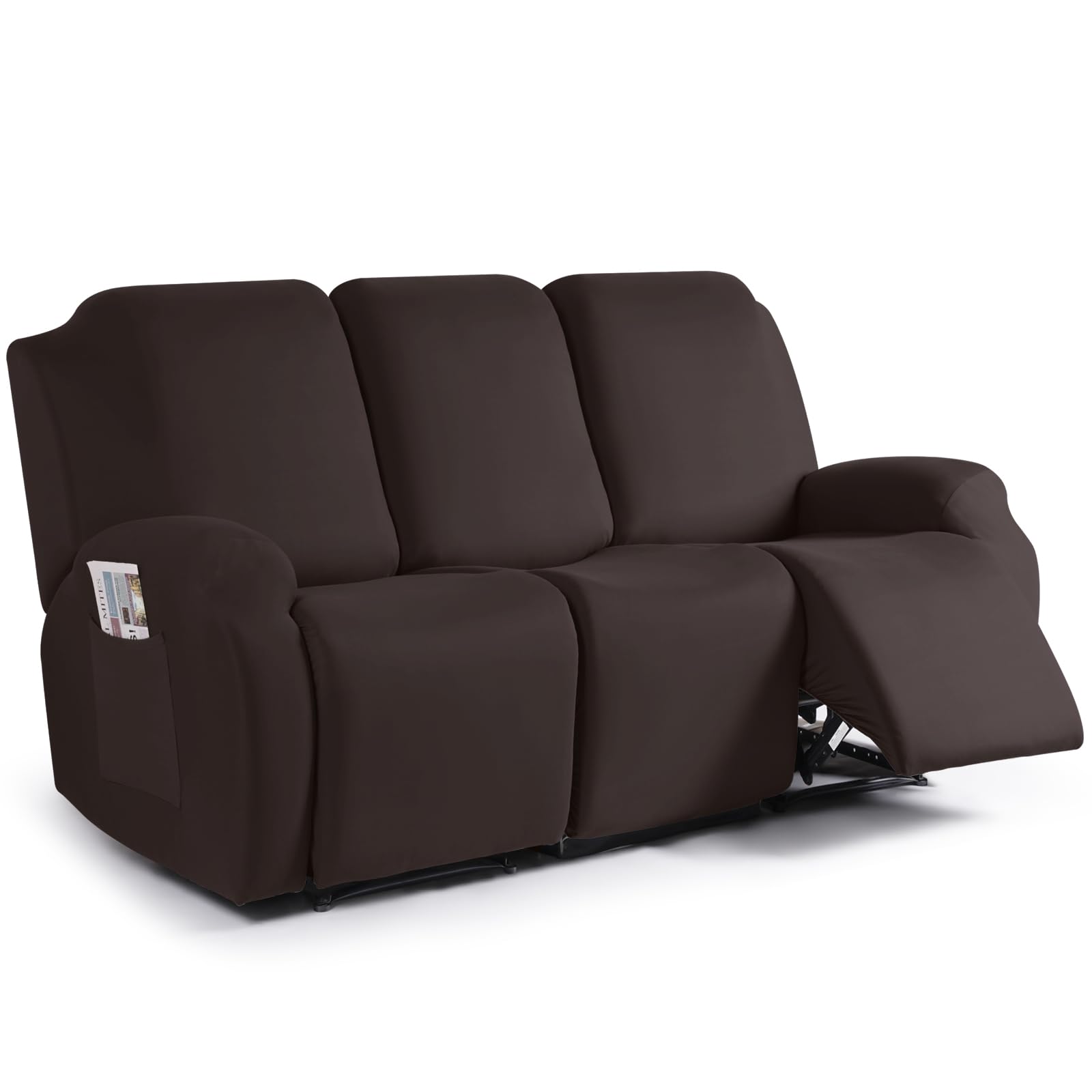 TAOCOCO front view on a three-seat reclining sofa showing neat fit and protection