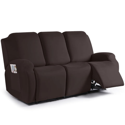 TAOCOCO front view on a three-seat reclining sofa showing neat fit and protection