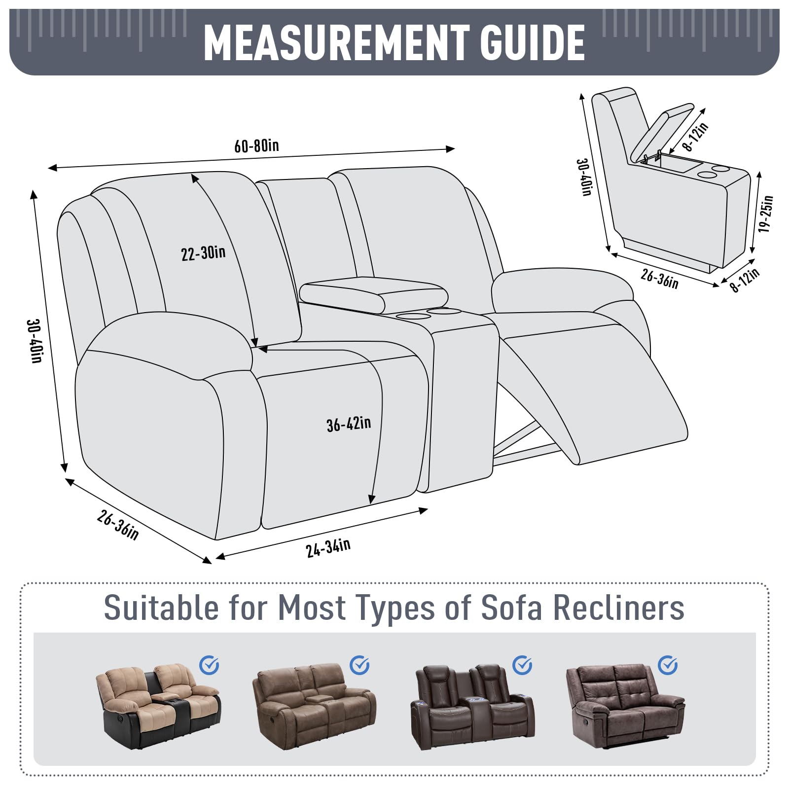 TAOCOCO measuring tape beside covered loveseat showing recommended fit