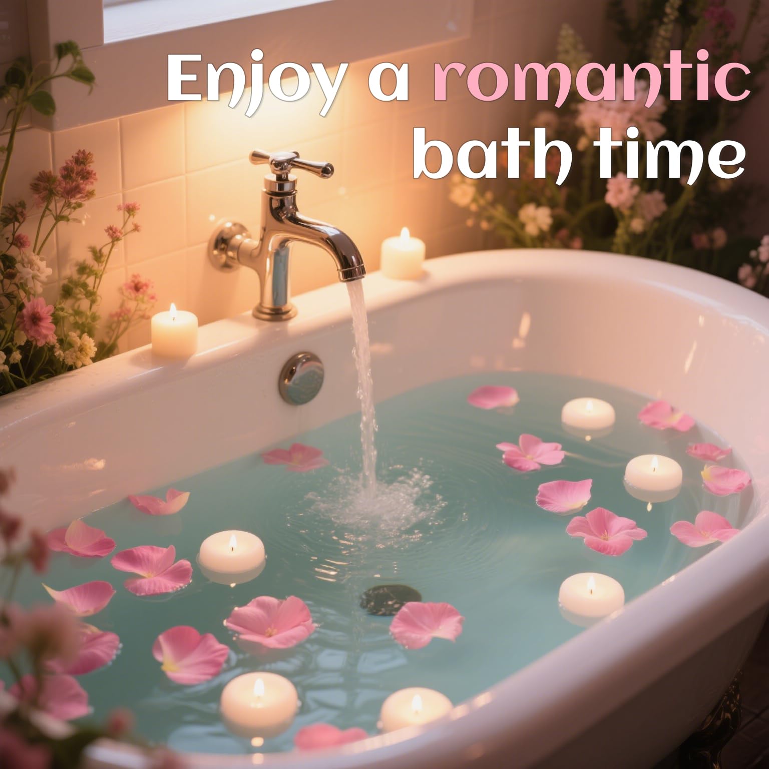 Tappovaly candles placed in bathtub for relaxing unscented atmosphere