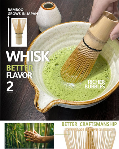 Taruzil matcha sifter and bamboo scoop demonstrating clump-free powder preparation