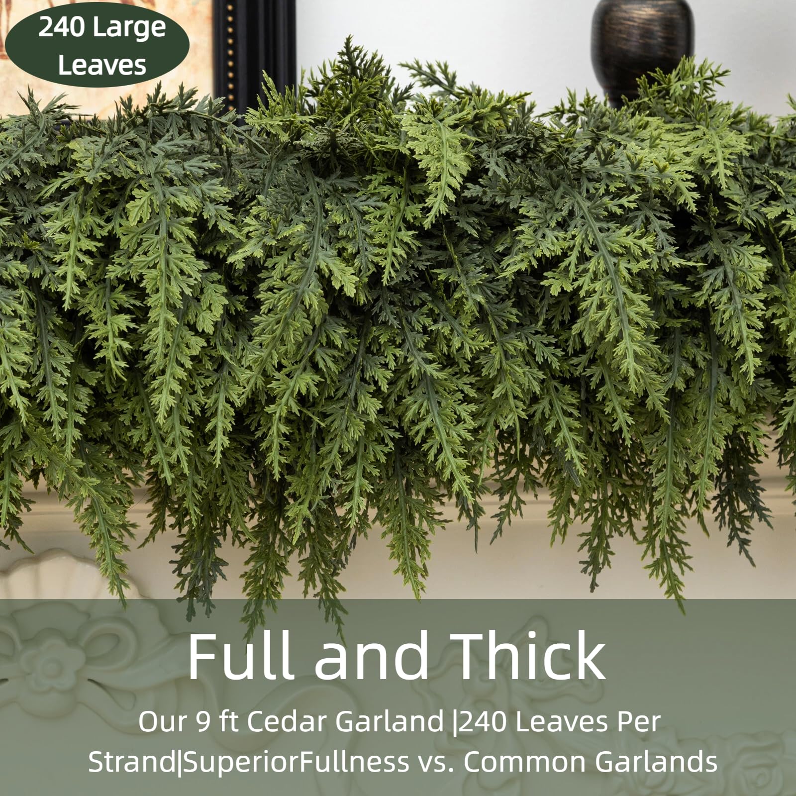 Tasruwat garland on fireplace mantel styled with candles for cozy seasonal decor appeal