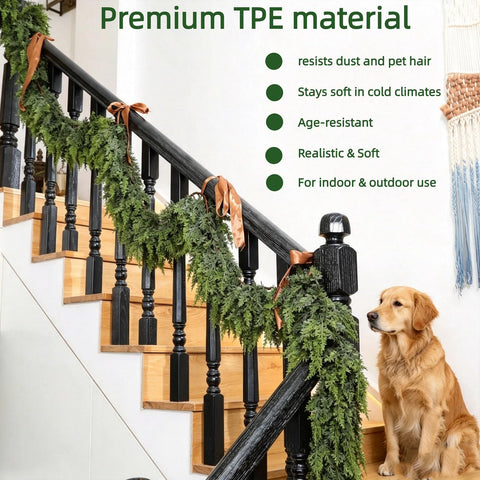 Tasruwat garland wrapped on stair railing demonstrating flexible shaping and easy installation