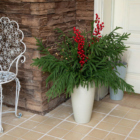 Tasruwat stems styled in a tall glass vase for dramatic entryway decor