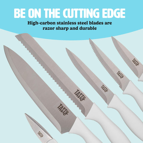 Tasty kitchen shears and steak knives displayed on table for versatile dining and prep utility