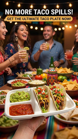 Tasty Taco plate on fiesta table setting, presents easy cleanup advantage